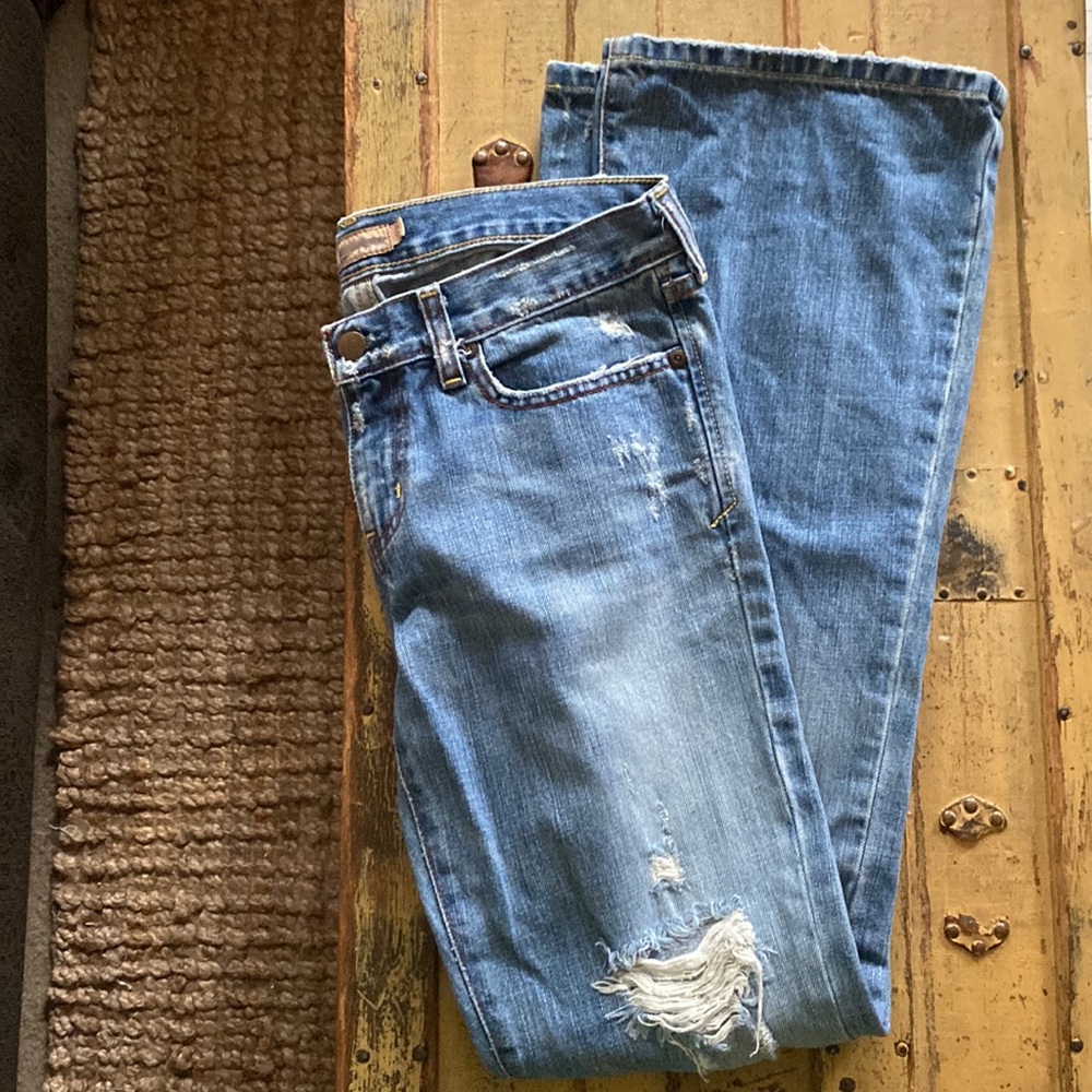 ABERCROMBIE & FITCH Y2K VINTAGE DISTRESSED 5 POCKET FLARE JEANS BUTT RIP